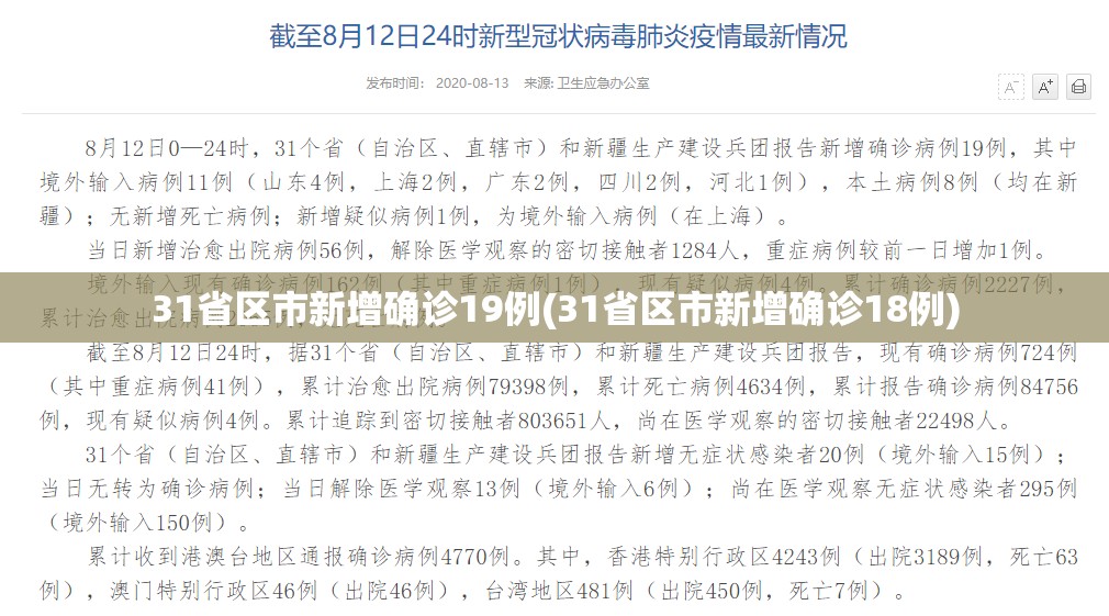 31省区市新增确诊19例(31省区市新增确诊18例)