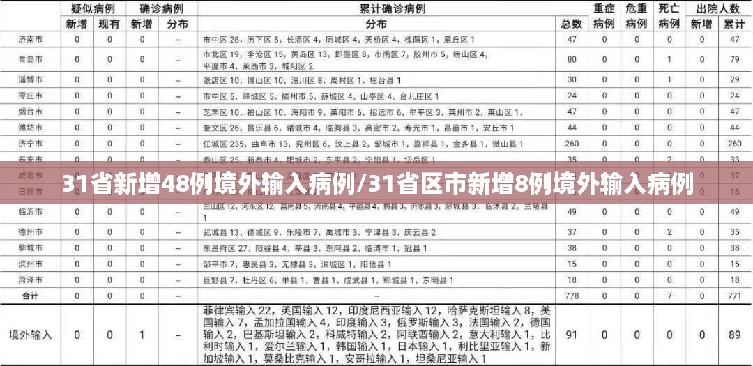 31省新增48例境外输入病例/31省区市新增8例境外输入病例