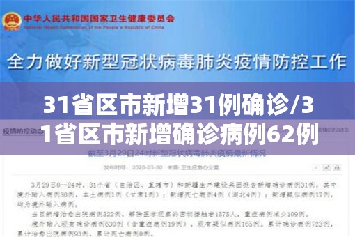 31省区市新增31例确诊/31省区市新增确诊病例62例