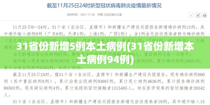 31省份新增5例本土病例(31省份新增本土病例94例) 31省份新增5例本土病例(31省份新增本土病例94例)