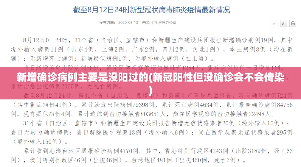 新增确诊病例主要是没阳过的(新冠阳性但没确诊会不会传染) 新增确诊病例主要是没阳过的(新冠阳性但没确诊会不会传染)