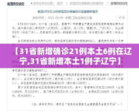 【31省新增确诊21例本土6例在辽宁,31省新增本土1例子辽宁】 【31省新增确诊21例本土6例在辽宁,31省新增本土1例子辽宁】