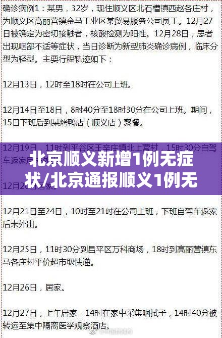北京顺义新增1例无症状/北京通报顺义1例无症状相关情况 北京顺义新增1例无症状/北京通报顺义1例无症状相关情况