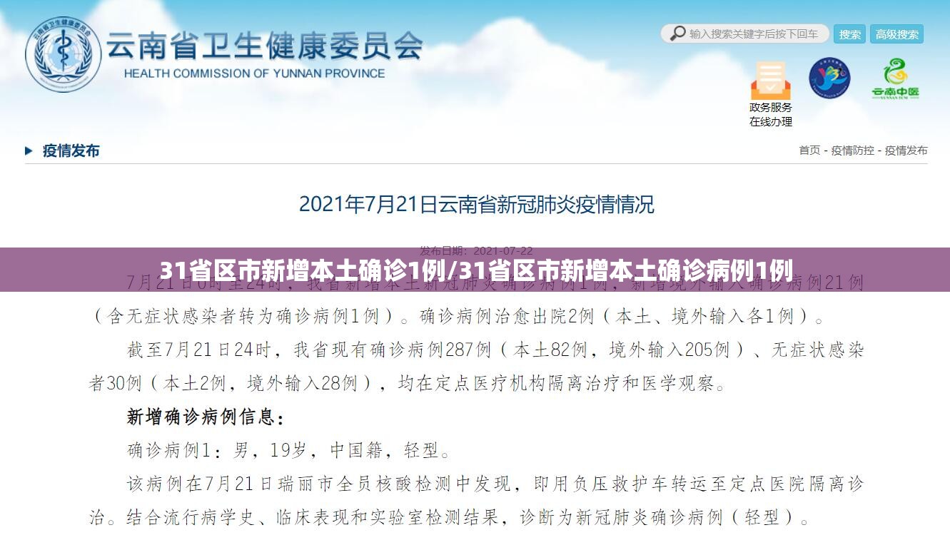 31省区市新增本土确诊1例/31省区市新增本土确诊病例1例 31省区市新增本土确诊1例/31省区市新增本土确诊病例1例
