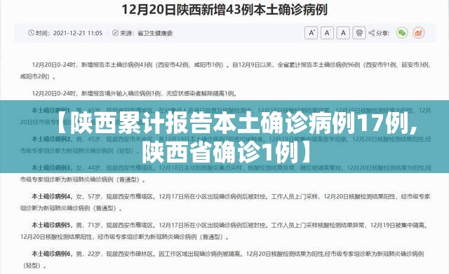 【陕西累计报告本土确诊病例17例,陕西省确诊1例】 【陕西累计报告本土确诊病例17例,陕西省确诊1例】
